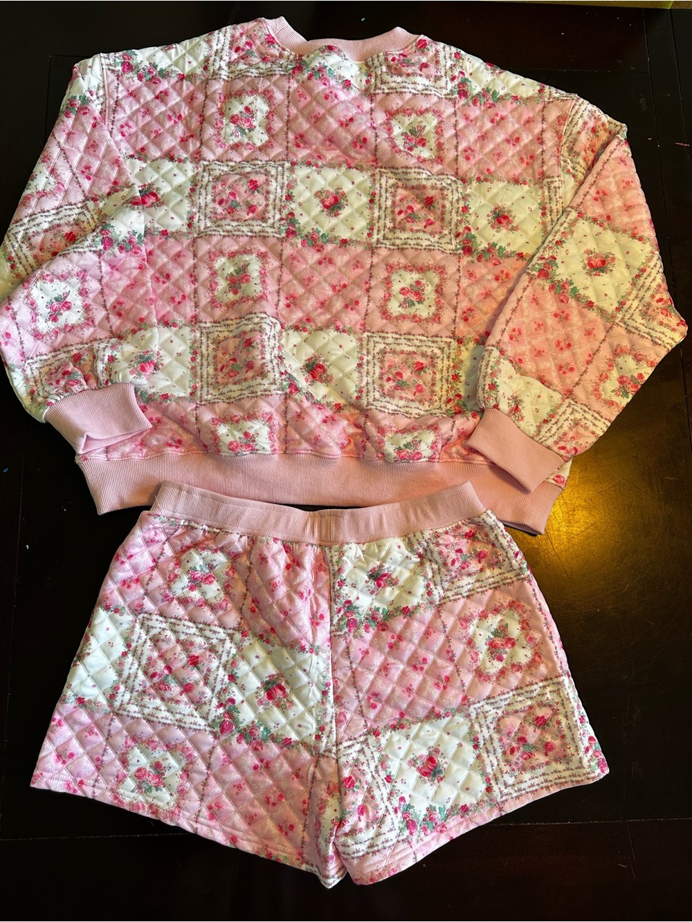 Quilted Floral Pink Set - Two-Piece Cozy Lounge Set